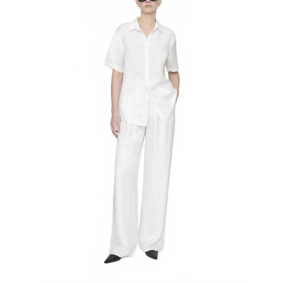 NEW ANINE BING carrie trouser wide leg pants in white linen